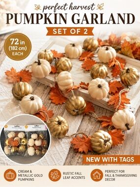 Perfect Harvest Set of 2 Pumpkin Garlands 72 Inch Fall Thanksgiving Decor
